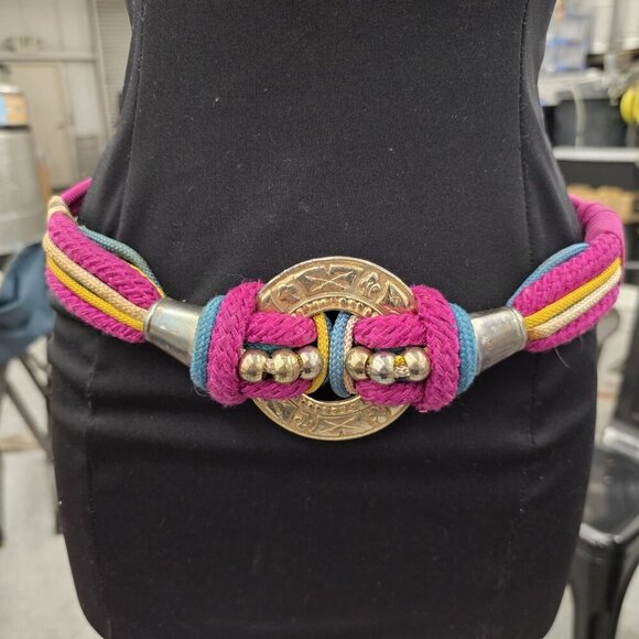 Leather Shop Accessories - Vintage 1980's Women's Multicolor WOVEN ROPE Belt by The Leather Shop Size S